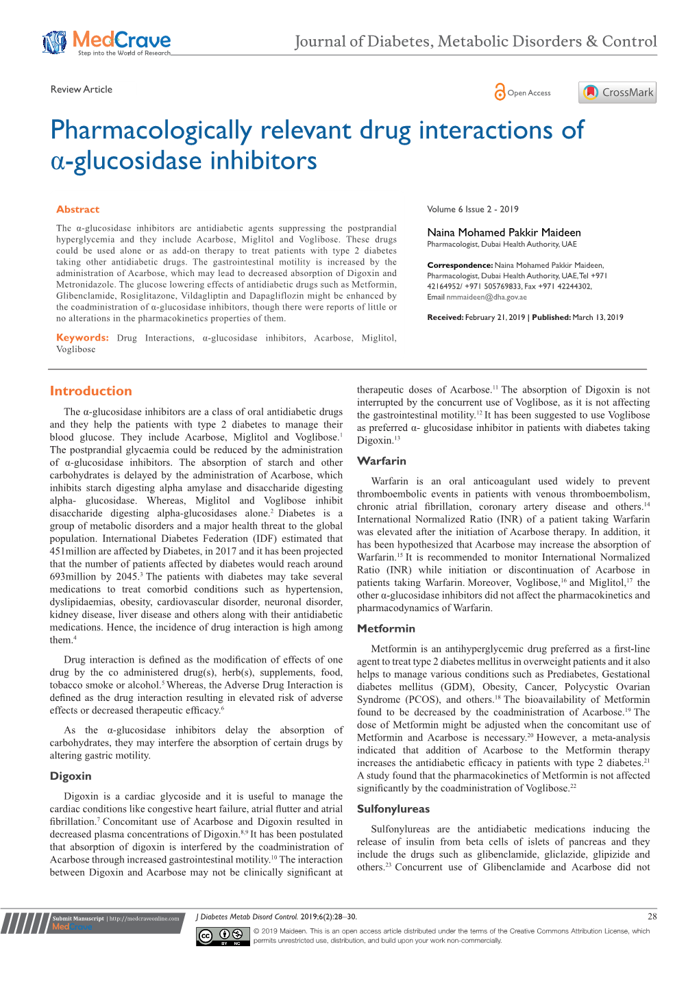 Pharmacologically Relevant Drug Interactions of Α-Glucosidase Inhibitors