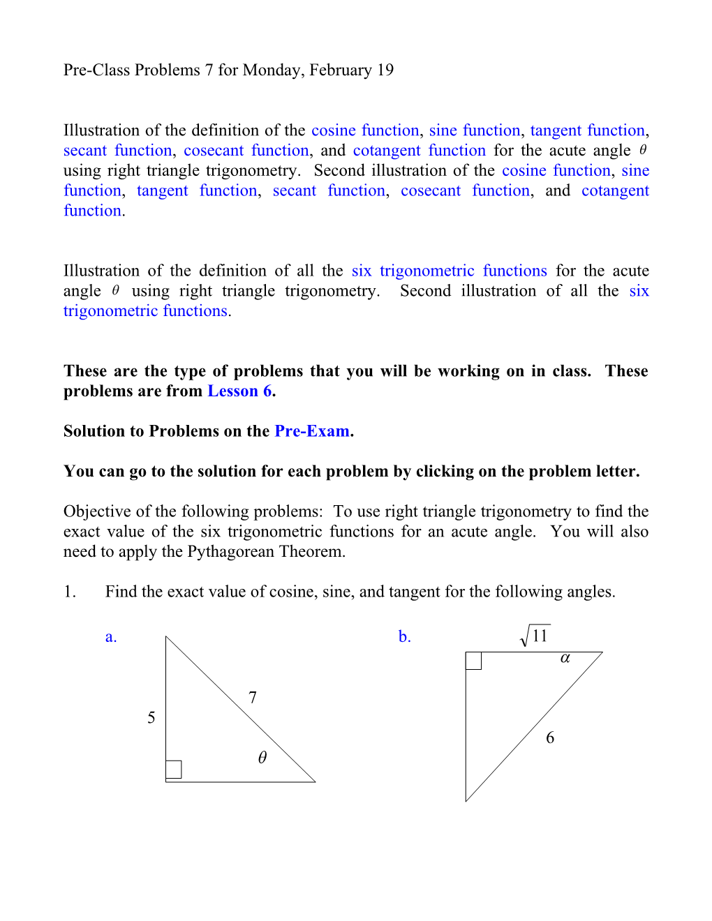 Pre-Class Problems 7 for Monday, February 19