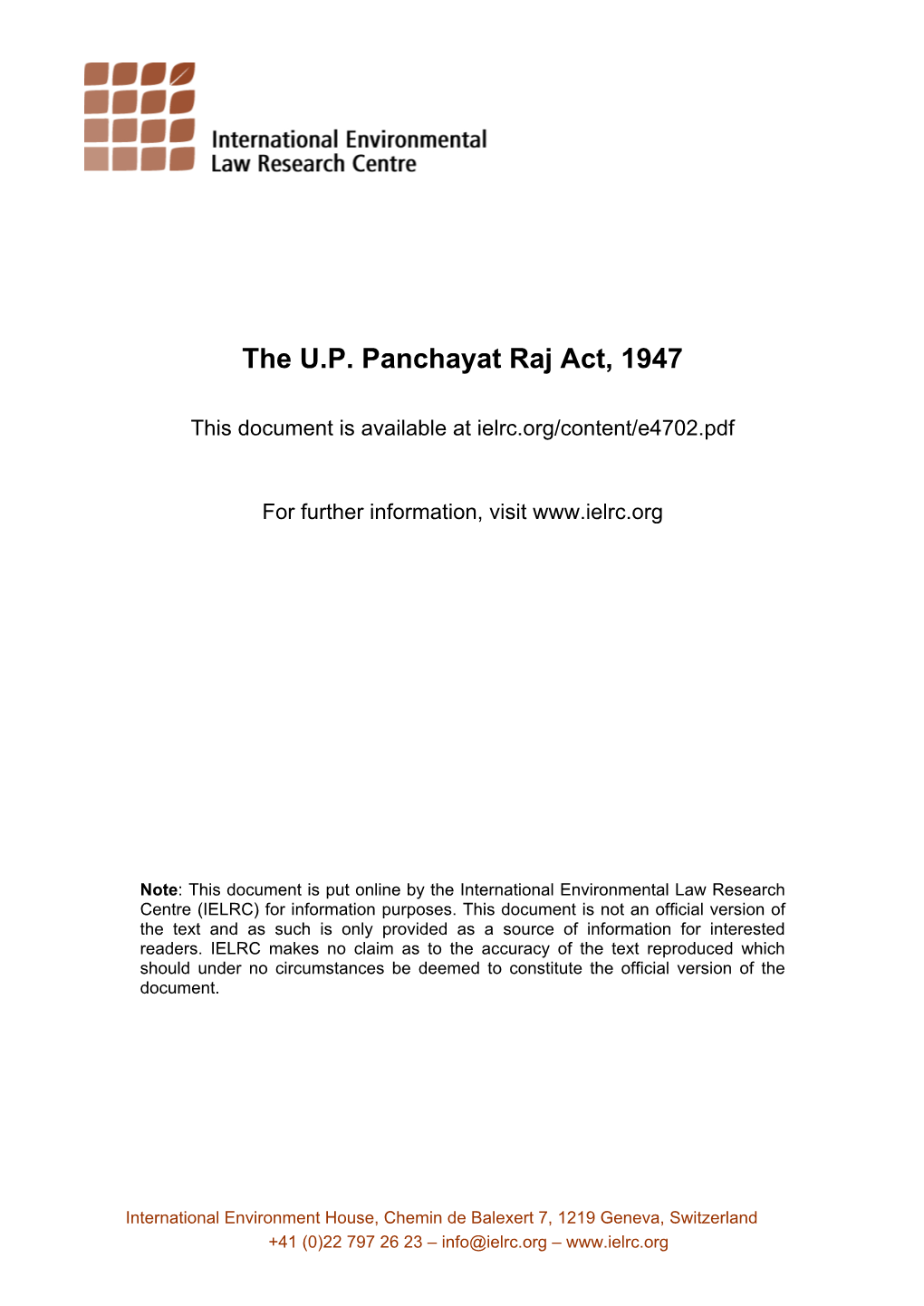 The U.P. Panchayat Raj Act, 1947