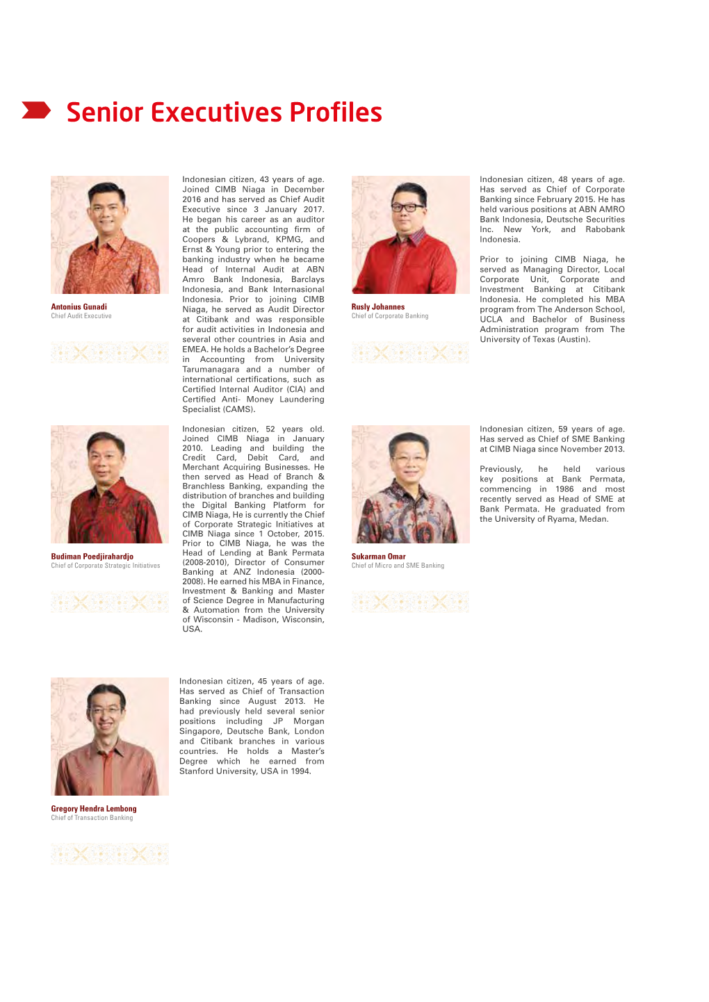 Senior Executives Profiles