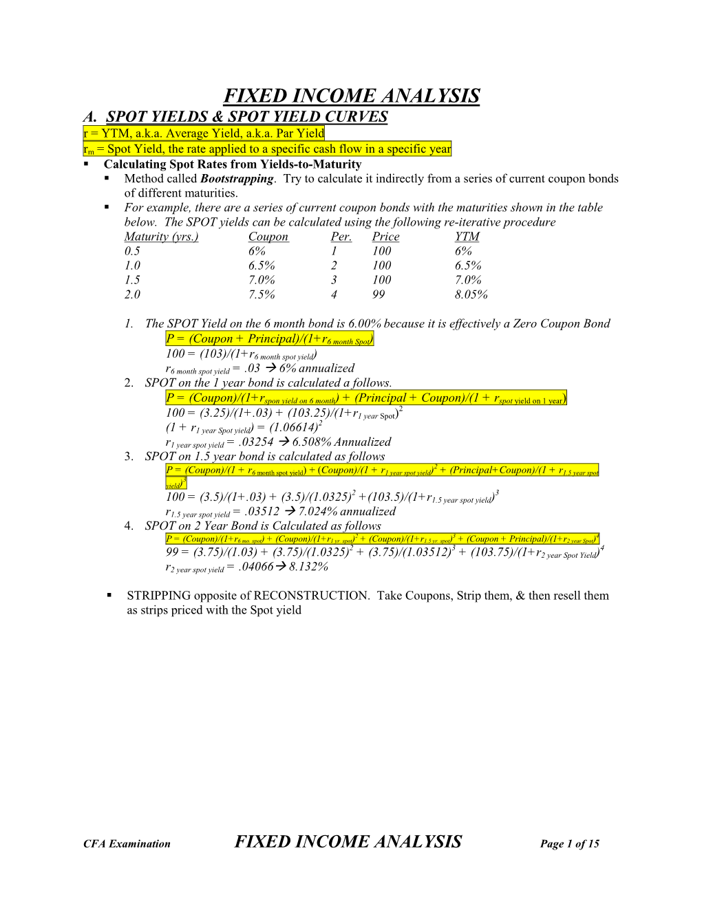 Fixed Income Analysis A