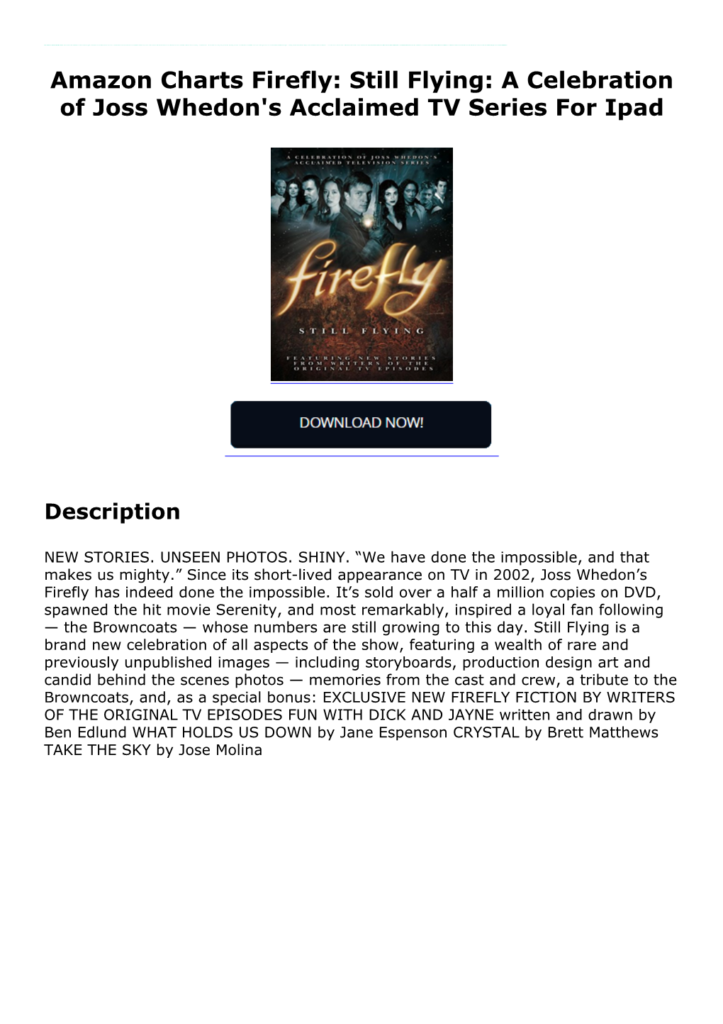 Amazon Charts Firefly: Still Flying: a Celebration of Joss Whedon's Acclaimed TV Series for Ipad