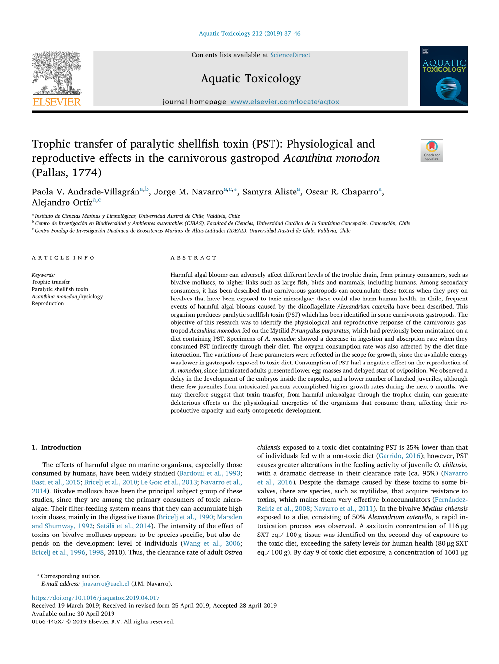 Trophic Transfer of Paralytic Shellfish Toxin