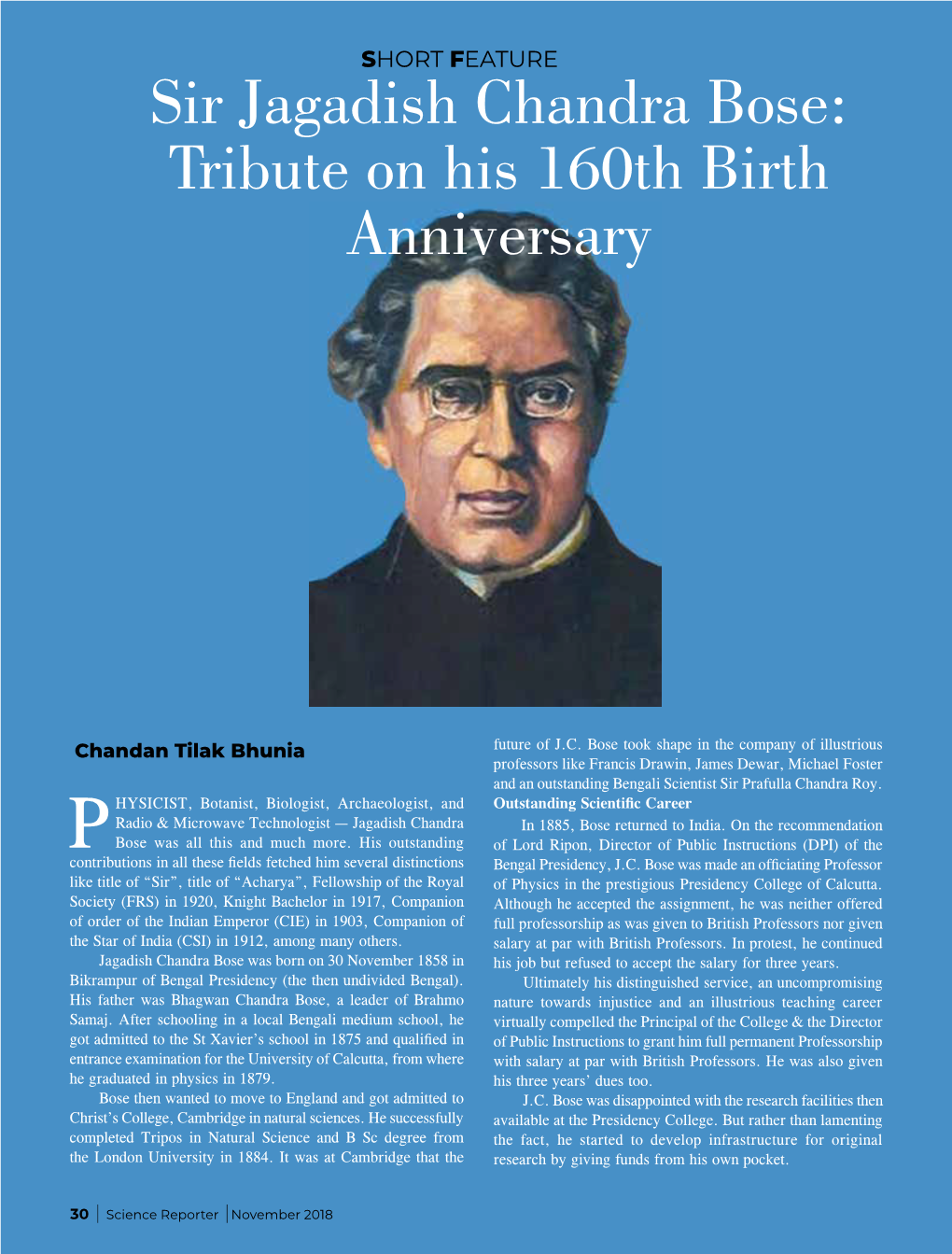 Sir Jagadish Chandra Bose: Tribute on His 160Th Birth Anniversary