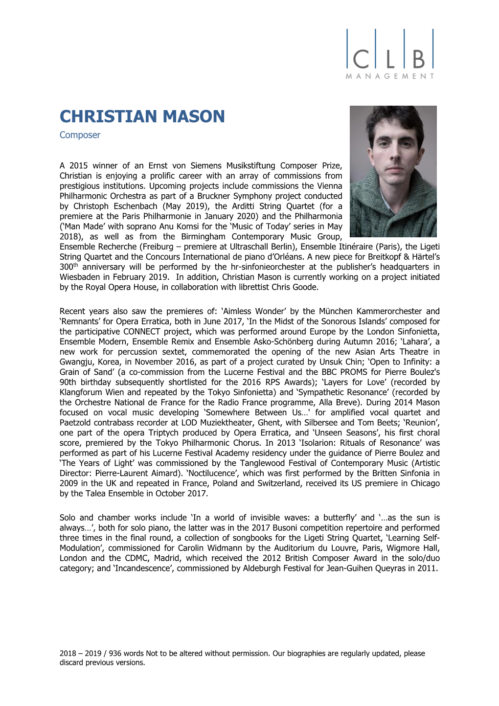 CHRISTIAN MASON Composer