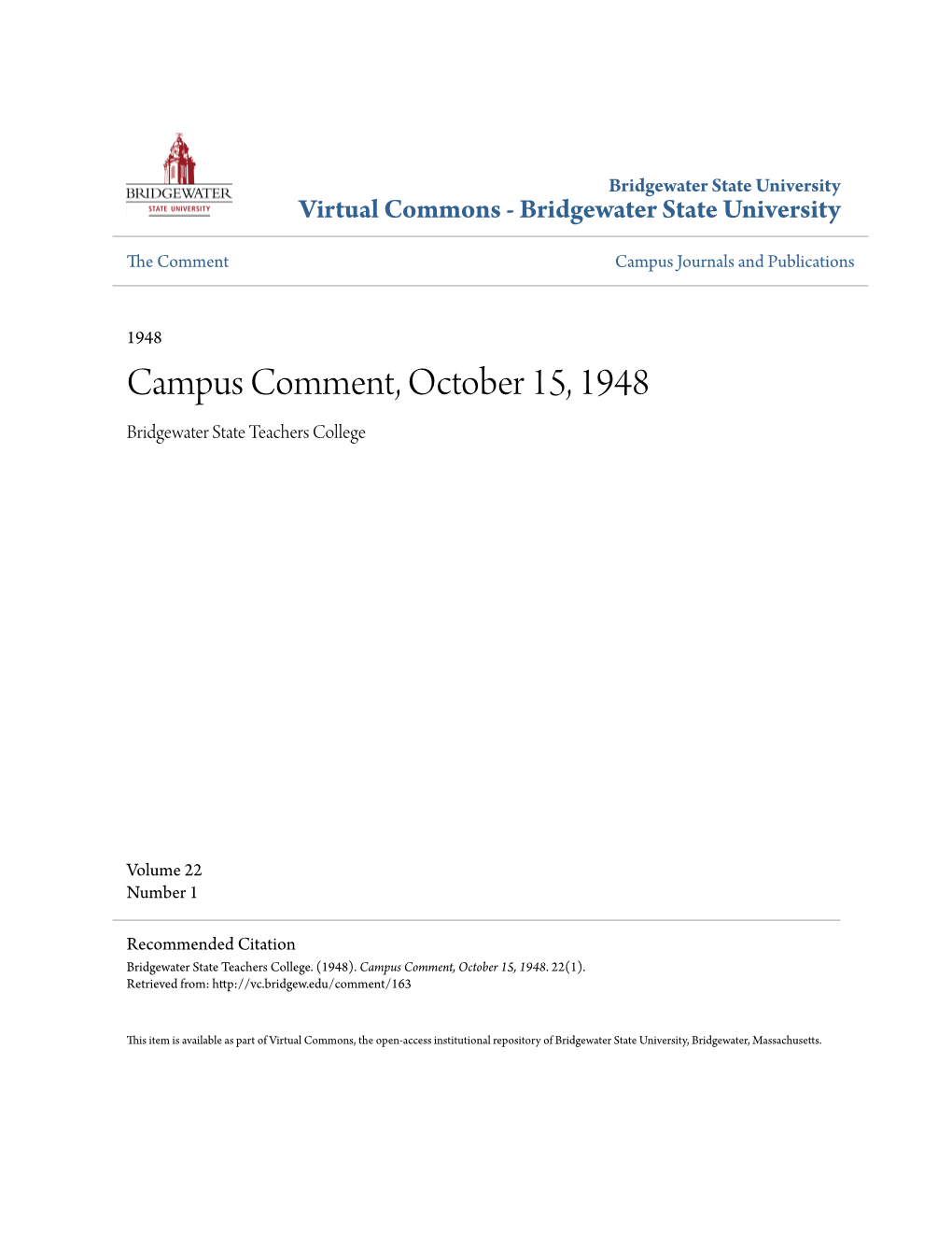 Campus Comment, October 15, 1948 Bridgewater State Teachers College