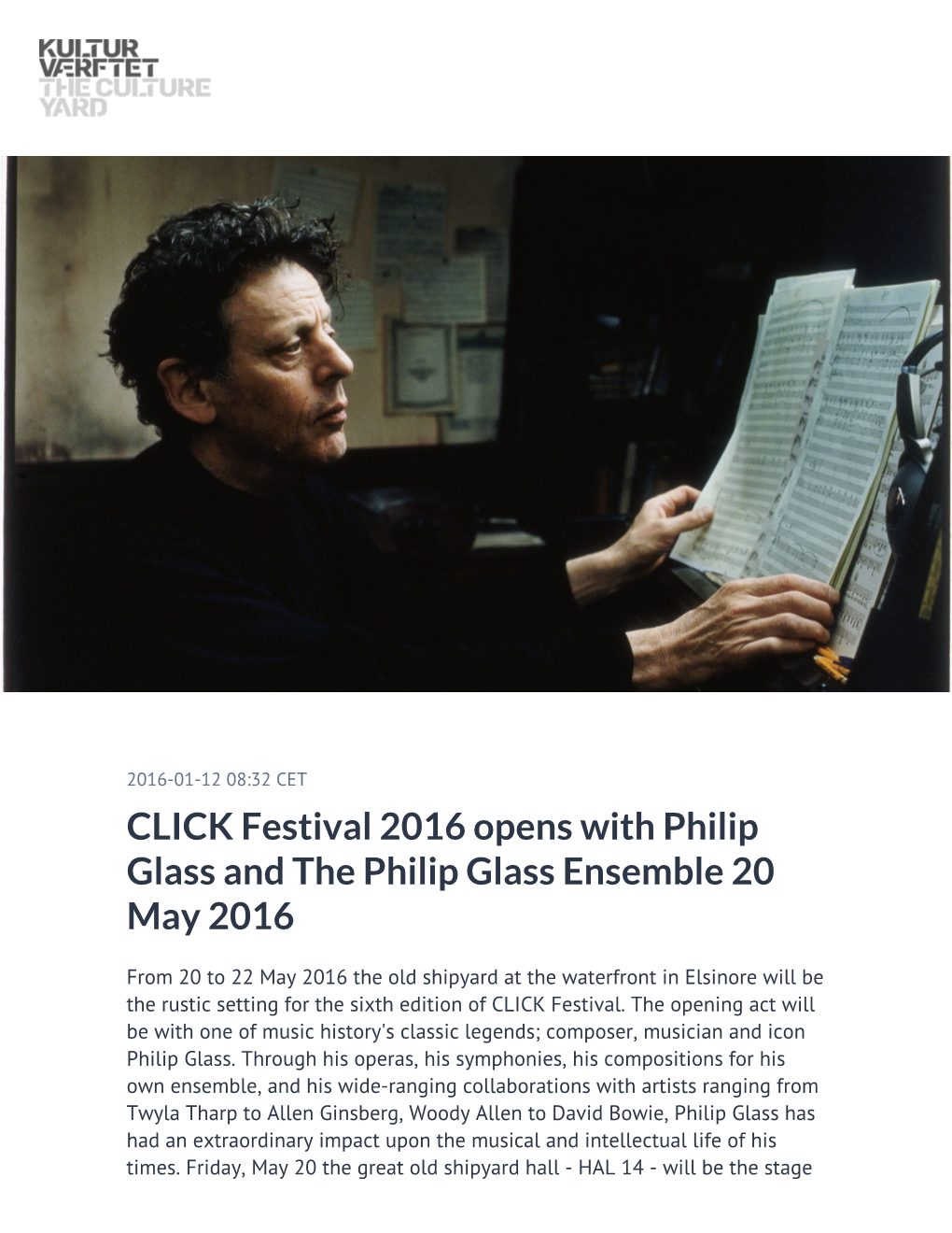 CLICK Festival 2016 Opens with Philip Glass and the Philip Glass Ensemble 20 May 2016