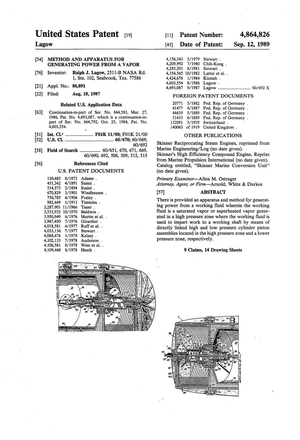 United States Patent [191' [11] Patent Number: 4,864,826 Lagow [45] Date of Patent: Sep