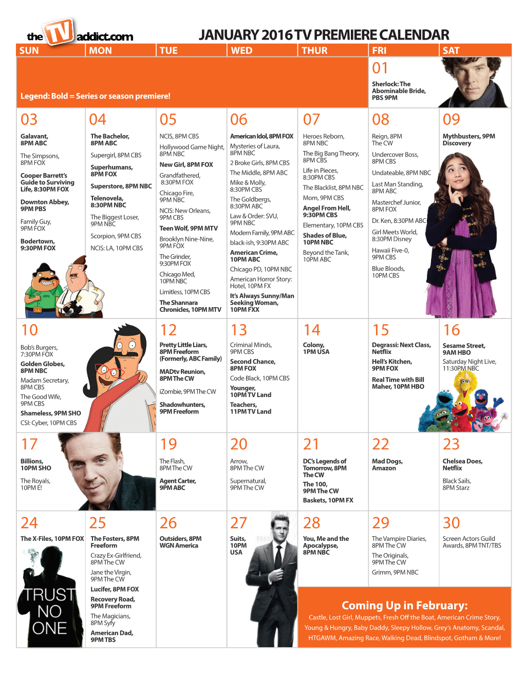 January 2016 Tv Premiere Calendar