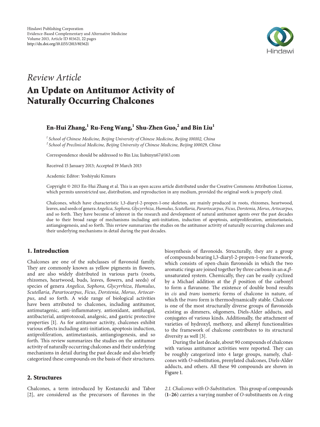An Update on Antitumor Activity of Naturally Occurring Chalcones