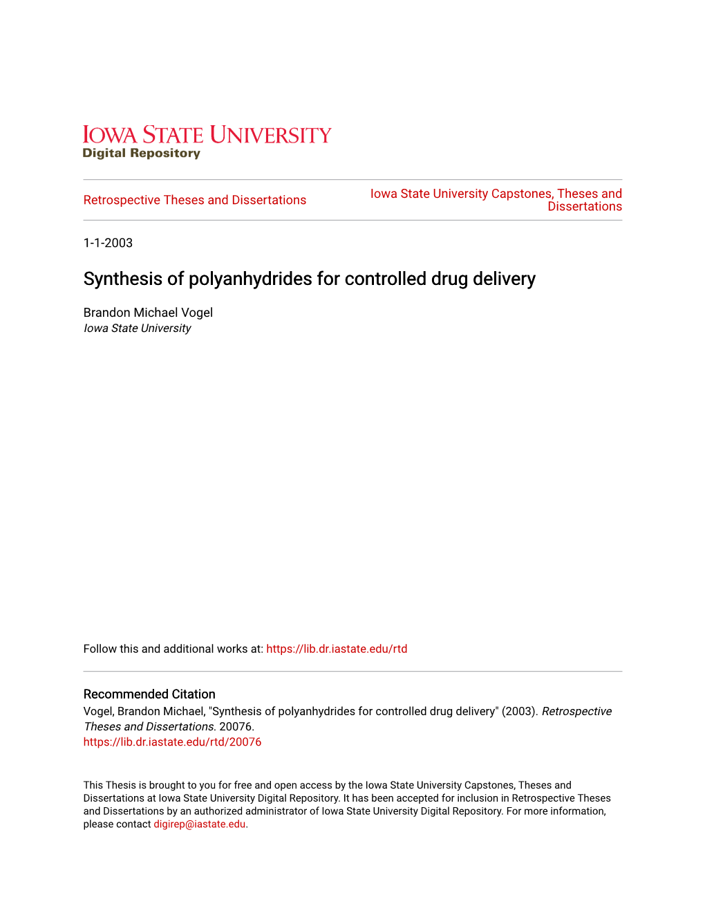 Synthesis of Polyanhydrides for Controlled Drug Delivery