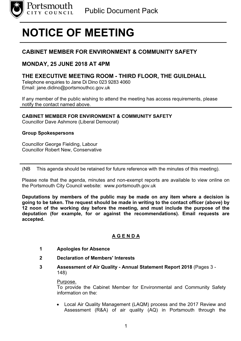 (Public Pack)Agenda Document for Cabinet Member for Environment & Community Safety, 25/06/2018 16:00