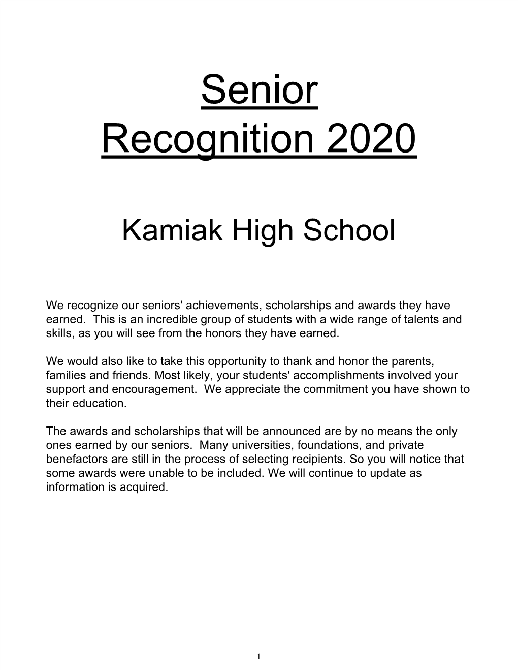 Senior Recognition 2020