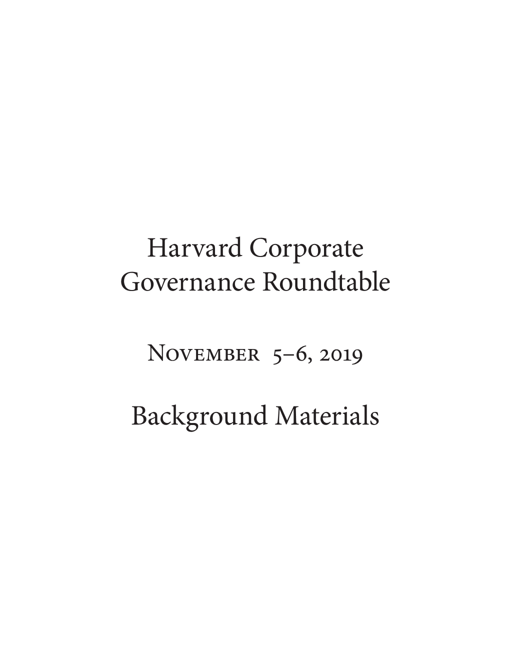November 2019 Corporate Governance Roundtable
