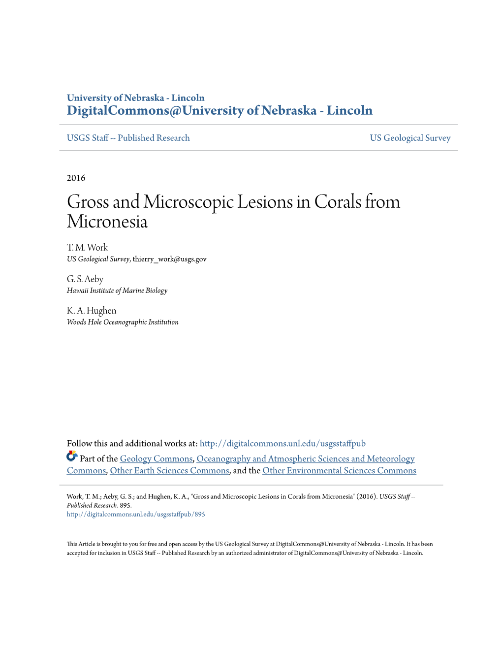 Gross and Microscopic Lesions in Corals from Micronesia T