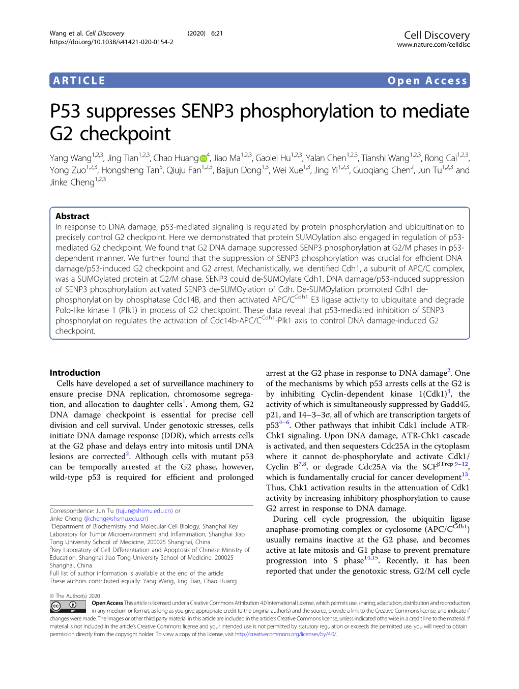 P53 Suppresses SENP3 Phosphorylation to Mediate G2