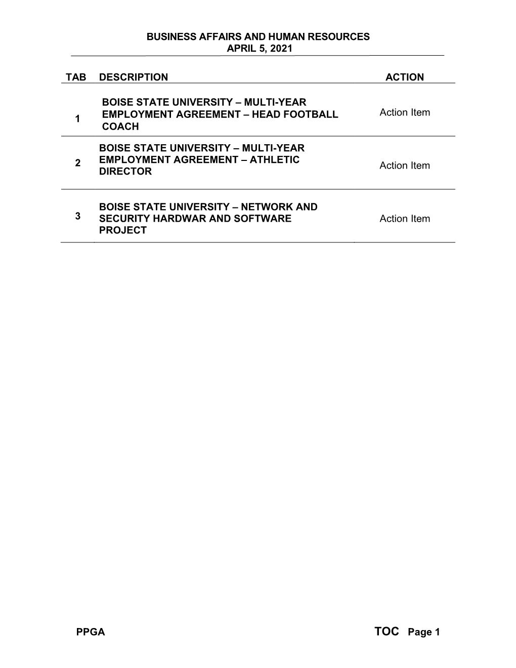 Business Affairs and Human Resources April 5, 2021