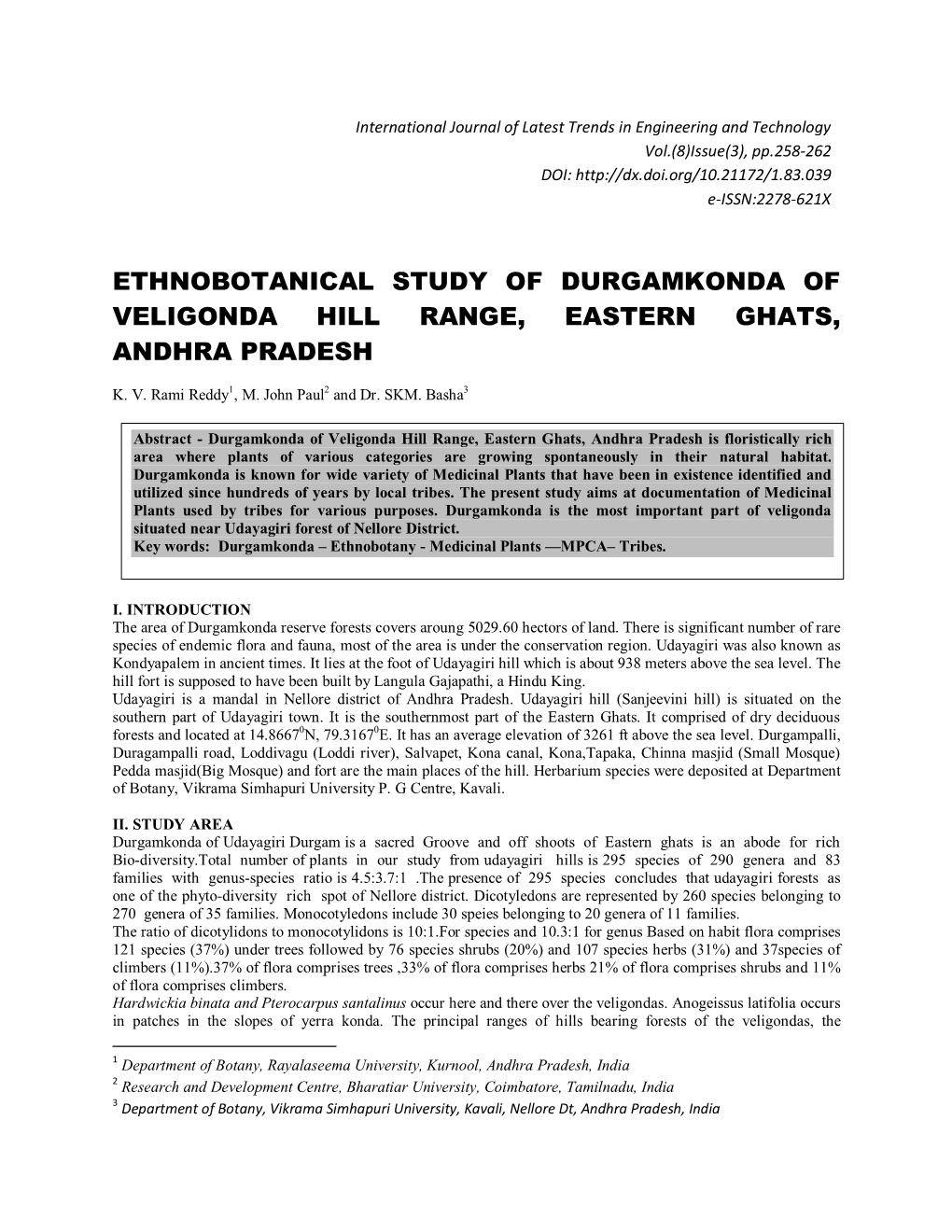 Ethnobotanical Study of Durgamkonda of Veligonda Hill Range, Eastern Ghats, Andhra Pradesh