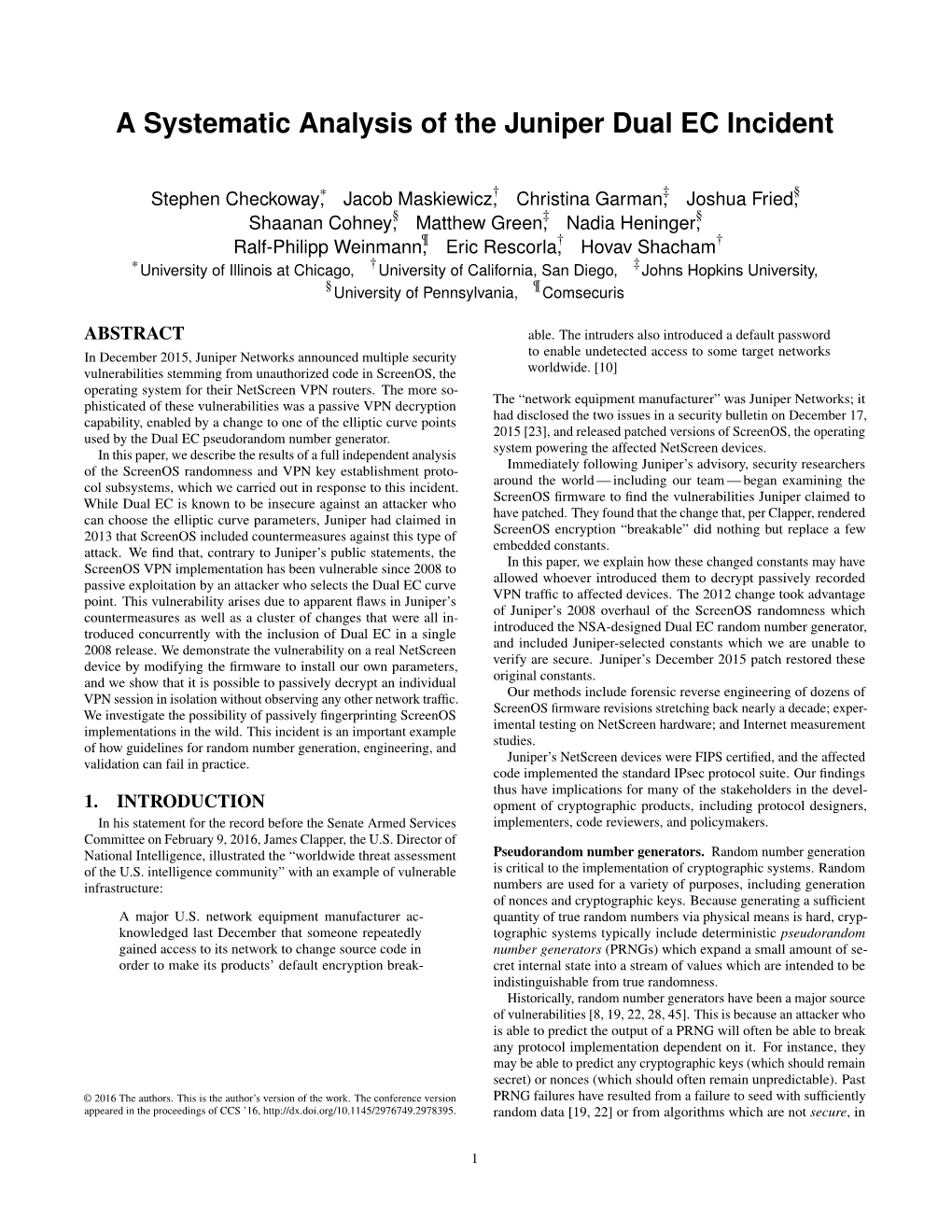 A Systematic Analysis of the Juniper Dual EC Incident