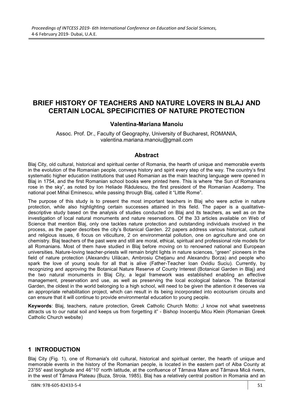 Brief History of Teachers and Nature Lovers in Blaj and Certain Local Specificities of Nature Protection