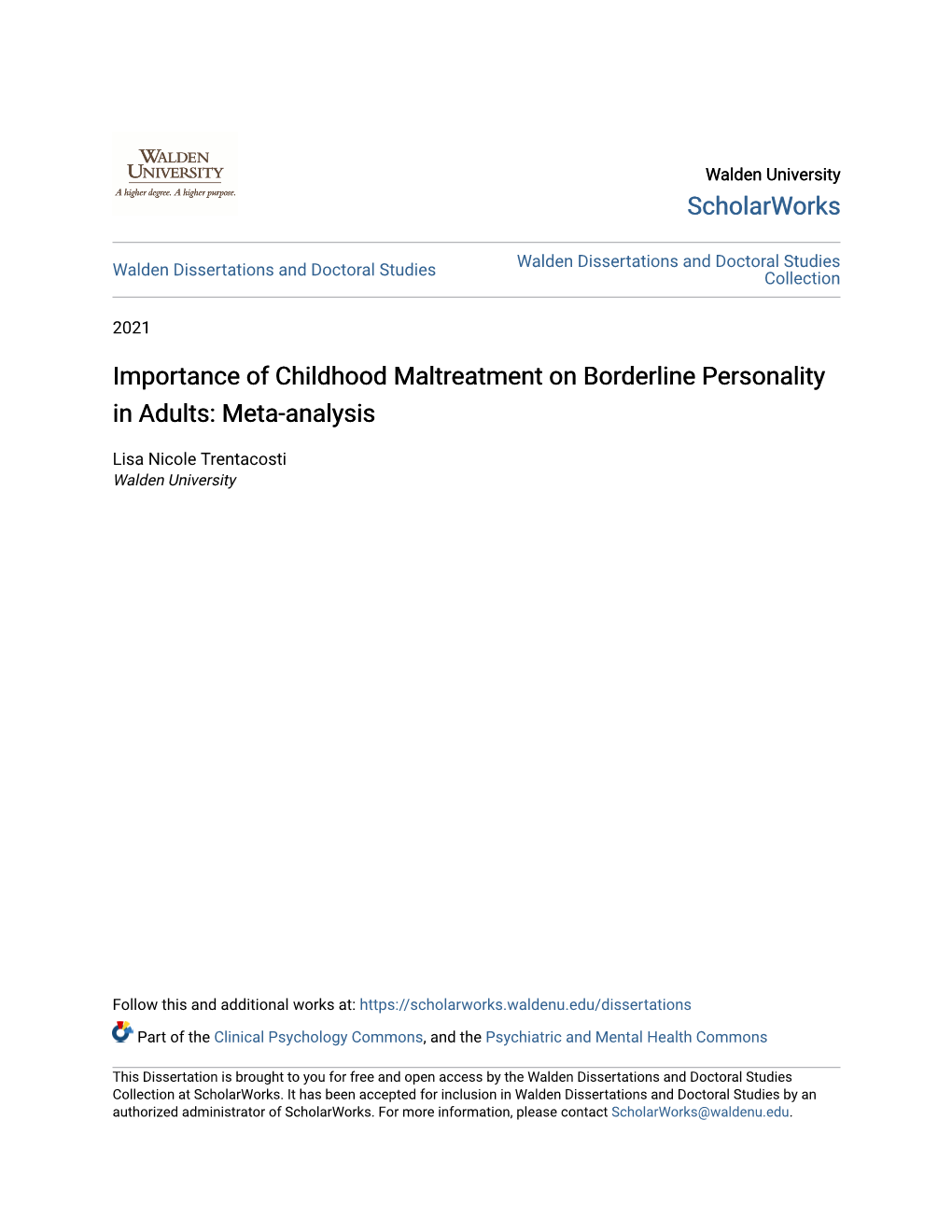 Importance of Childhood Maltreatment on Borderline Personality in Adults: Meta-Analysis