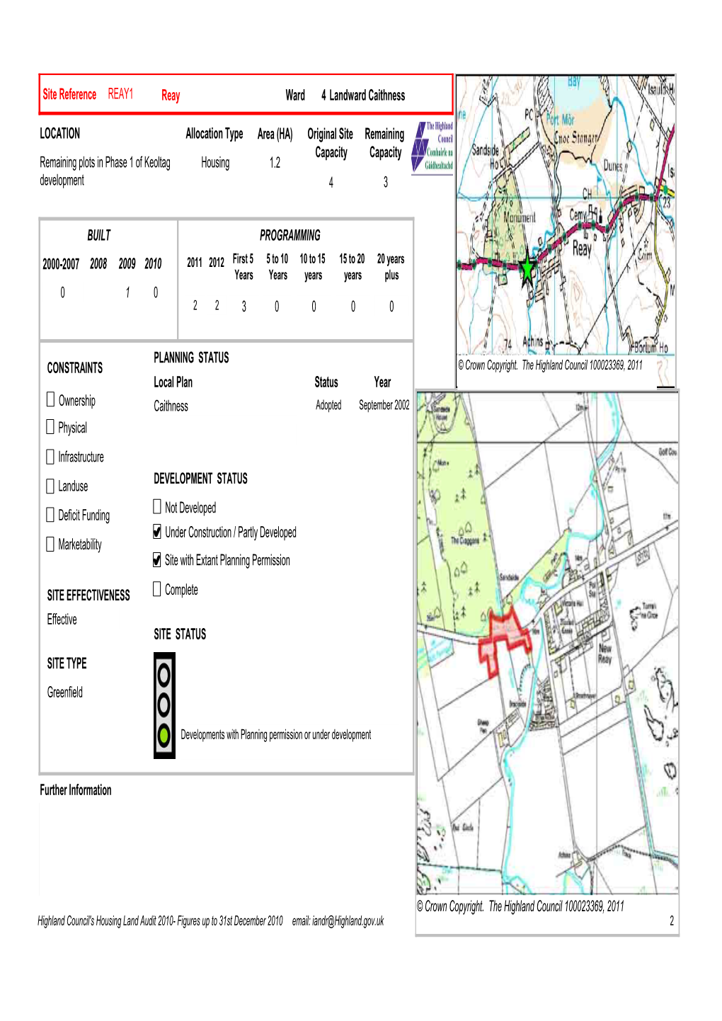 Site Reference REAY1 LOCATION Remaining Plots