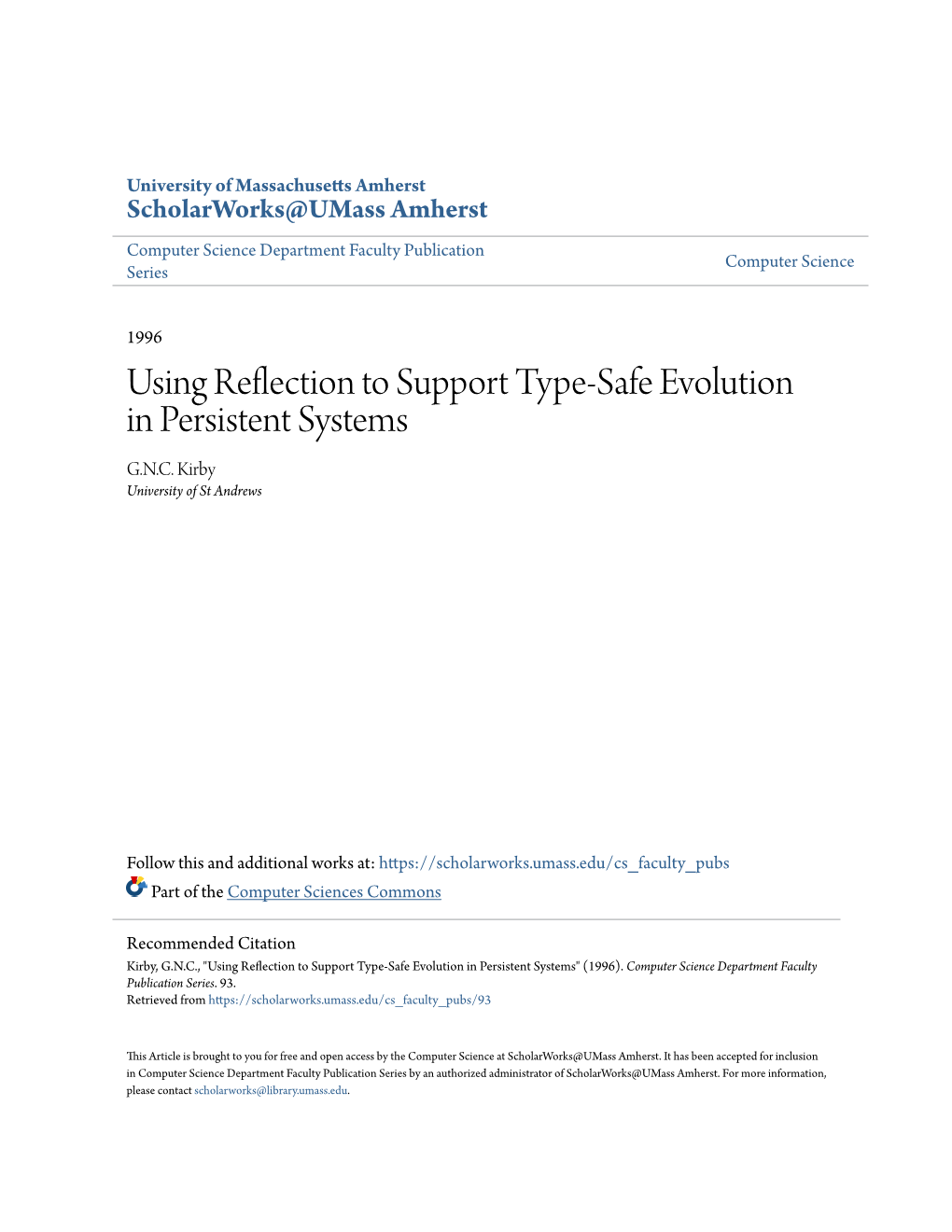 Using Reflection to Support Type-Safe Evolution in Persistent Systems G.N.C