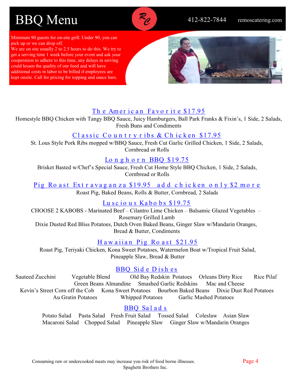 BBQ Menu 412-822-7844 Remoscatering.Com