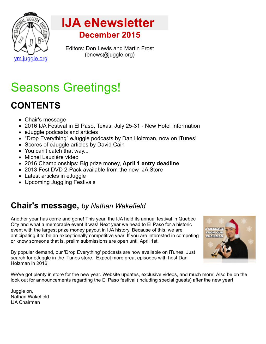 IJA Enewsletter Seasons Greetings!