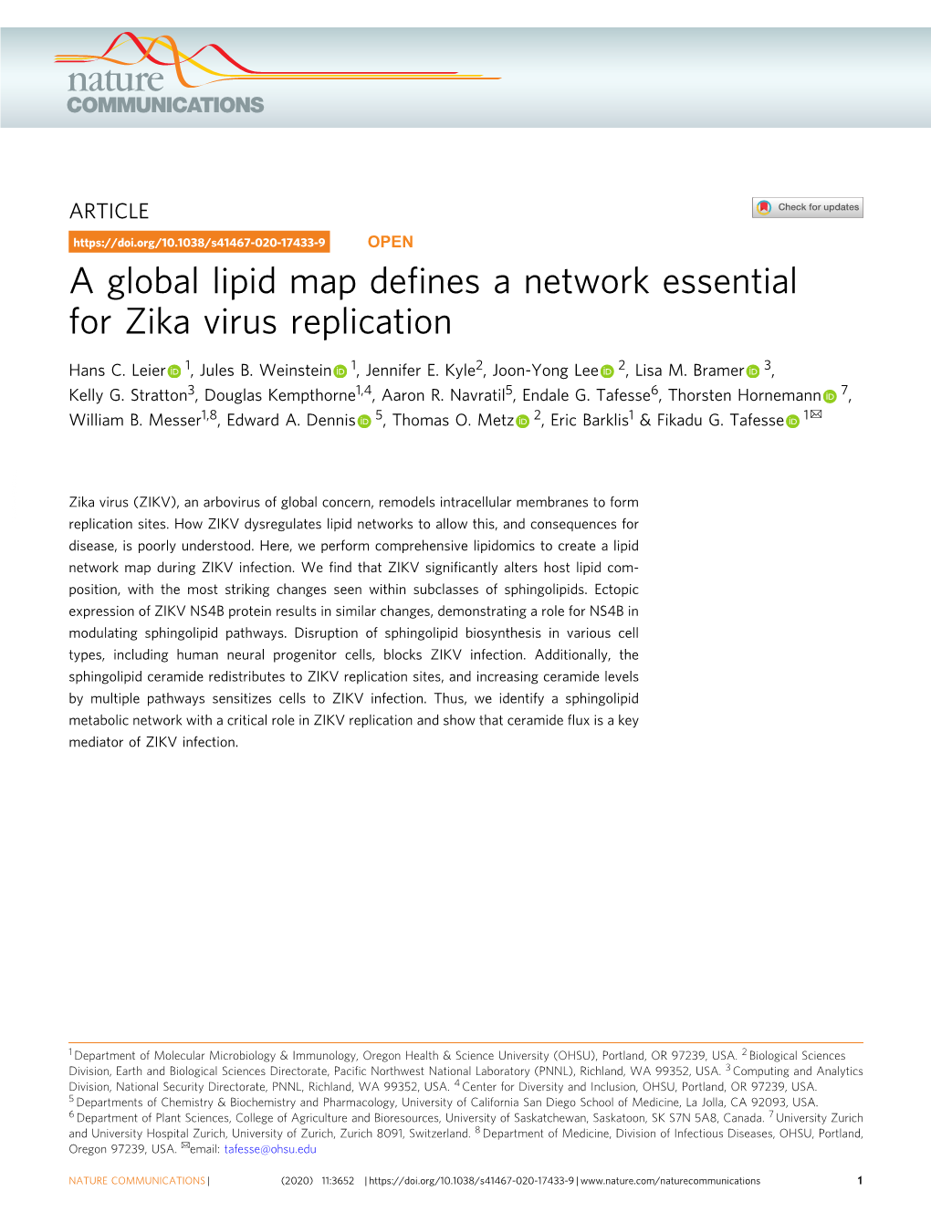 A Global Lipid Map Defines a Network Essential for Zika Virus Replication