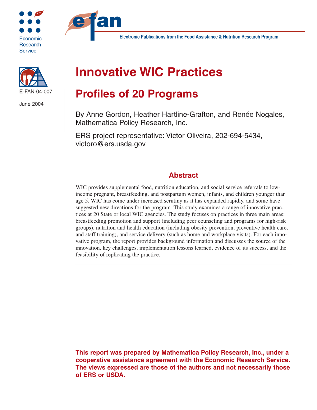 Innovative WIC Practices: Profiles of 20 Programs