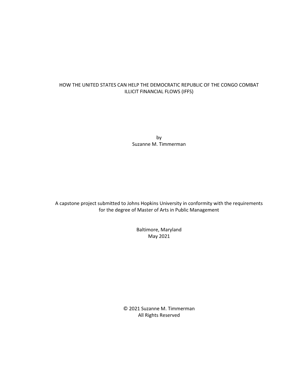 How the United States Can Help the Democratic Republic of the Congo Combat Illicit Financial Flows (Iffs)