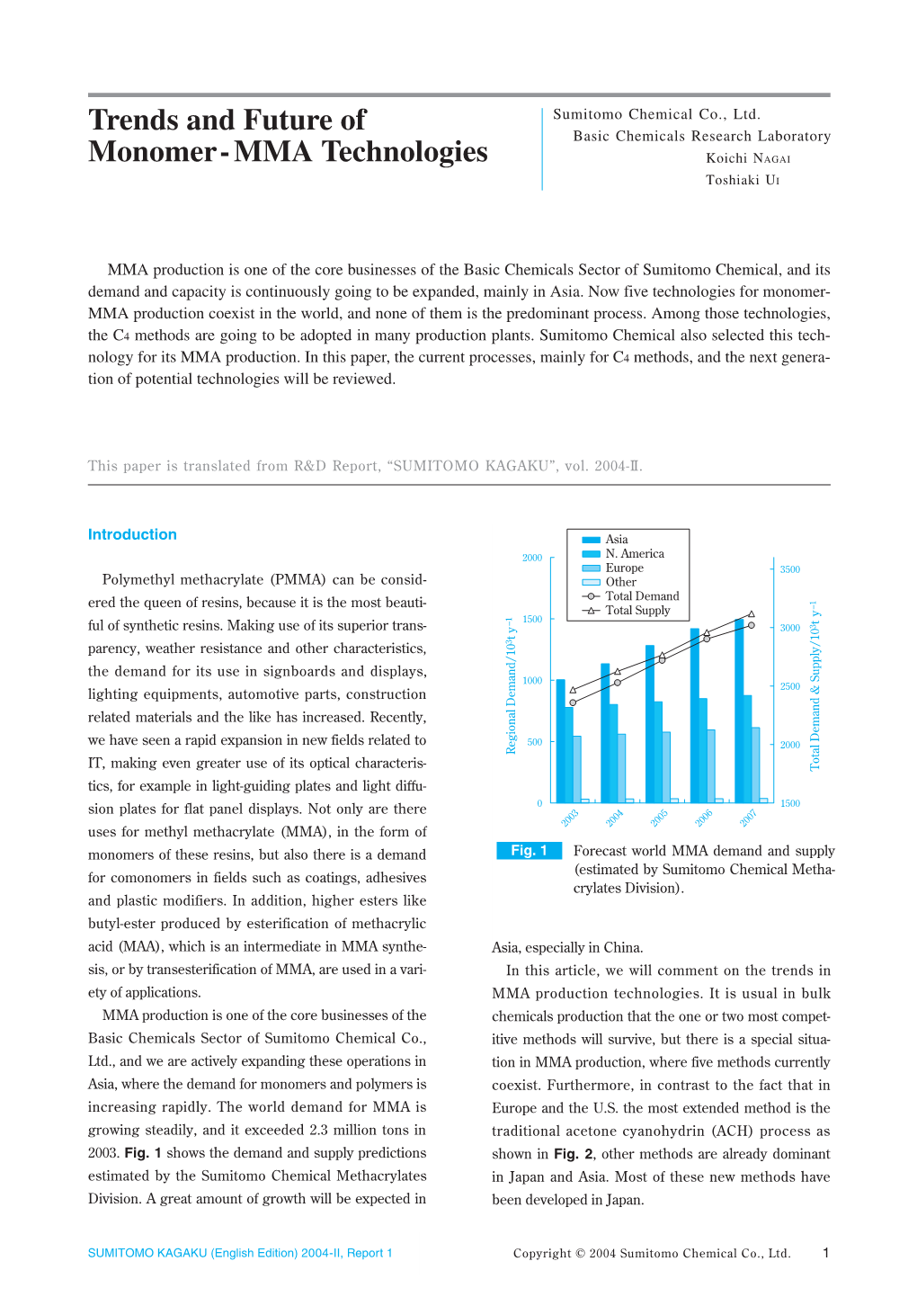 Trends and Future of Monomer-MMA Technologies