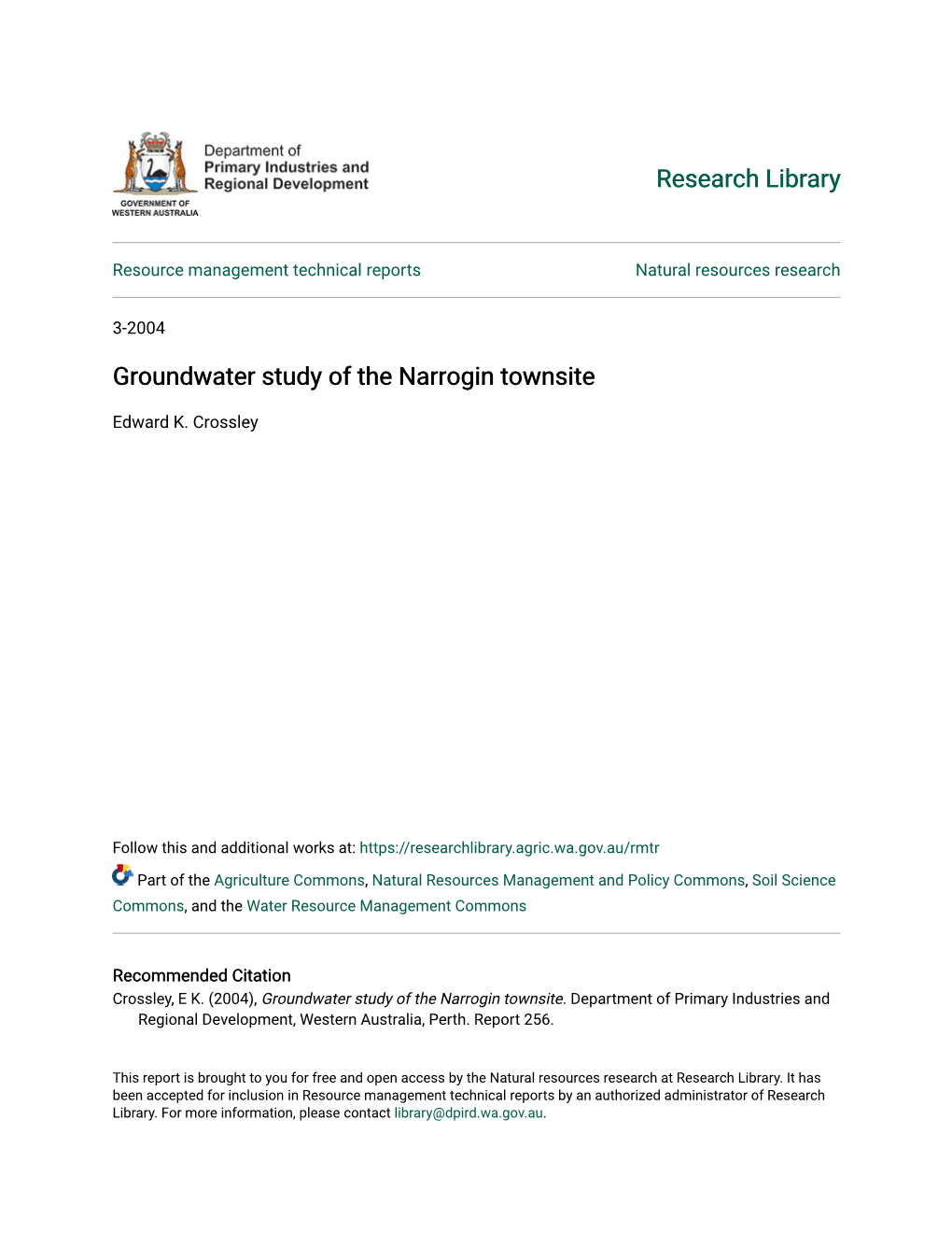 Groundwater Study of the Narrogin Townsite