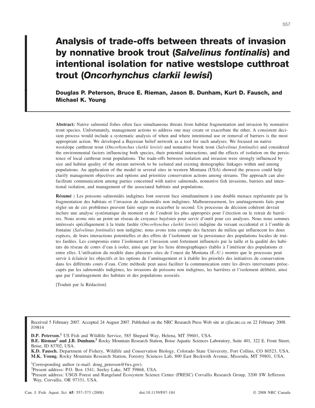 Analysis of Trade-Offs Between Threats of Invasion by Nonnative Brook Trout