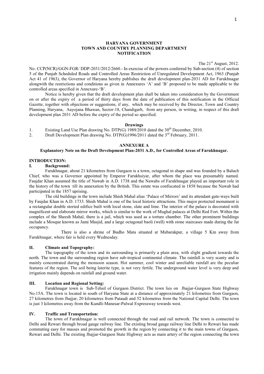 Haryana Government Town and Country Planning Department Notification