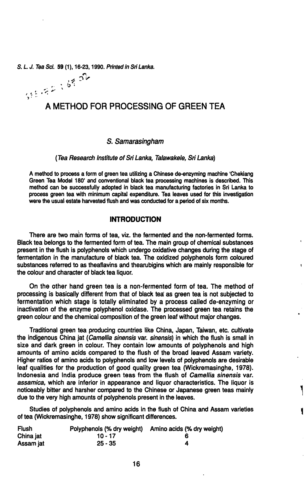 A Method for Processing of Green Tea