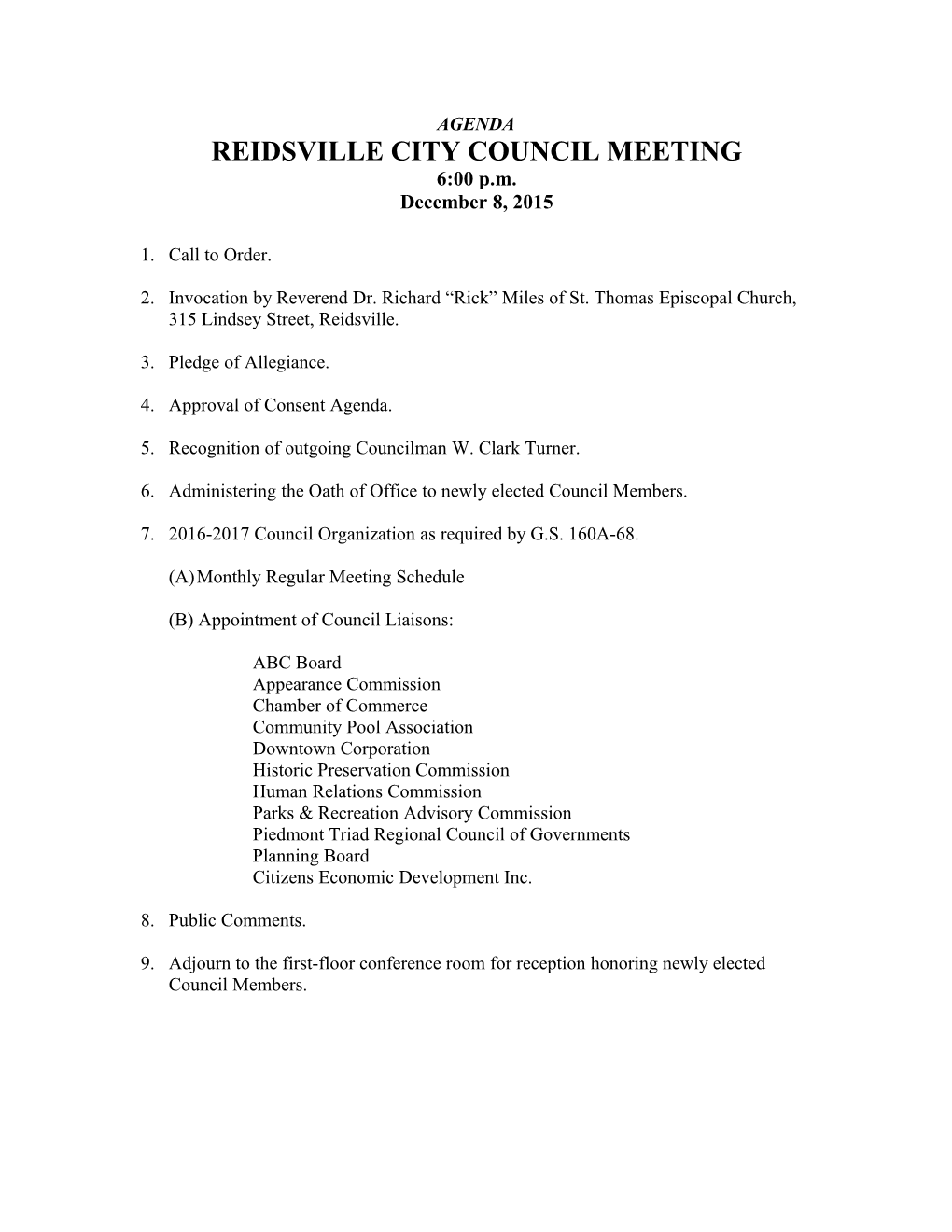 Reidsville City Council Meeting