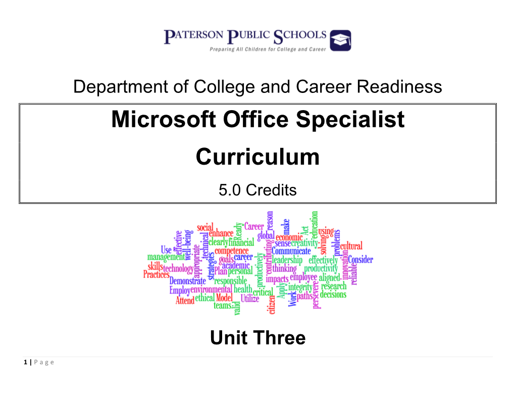 Microsoft Office Specialist Curriculum 5.0 Credits