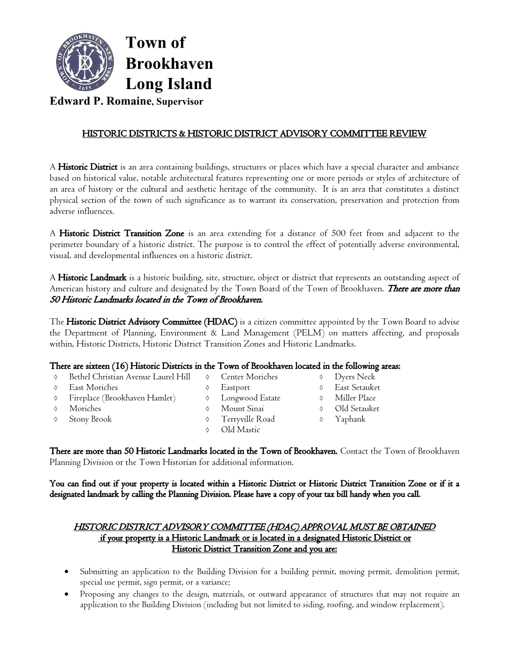 Historic District Information Sheet