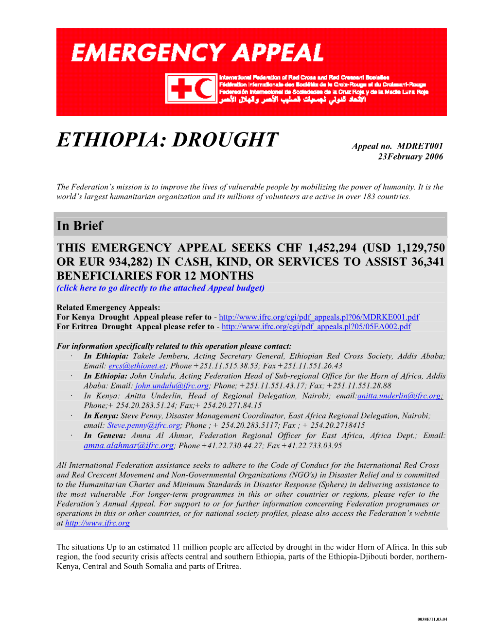 ETHIOPIA: DROUGHT Appeal No