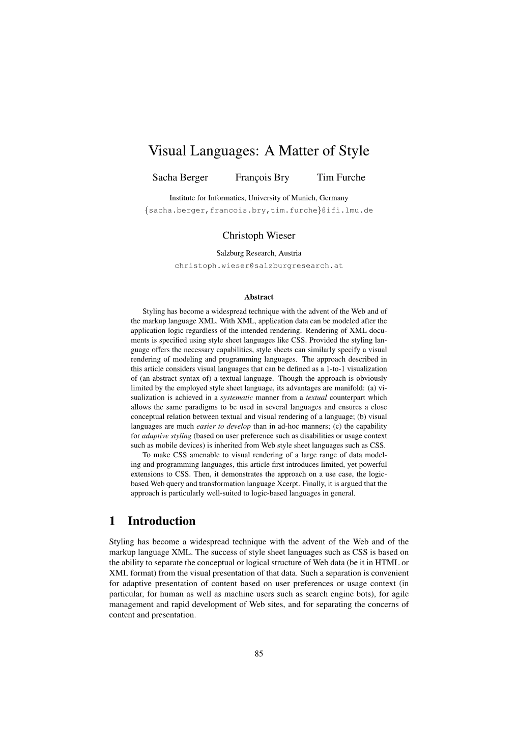 Visual Languages: a Matter of Style