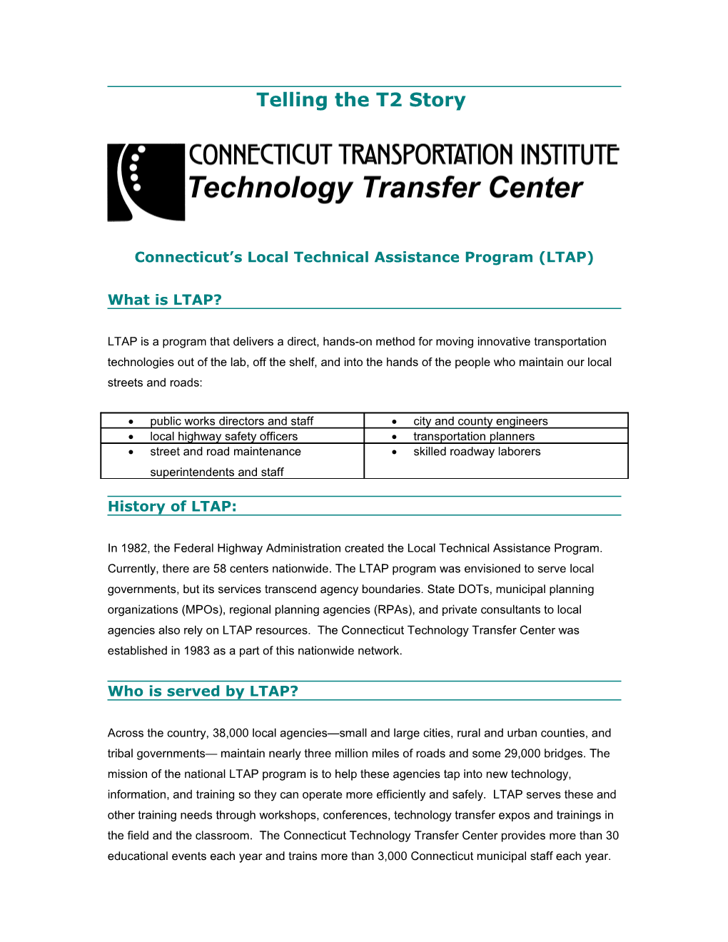 Connecticut S Local Technical Assistance Program (LTAP)