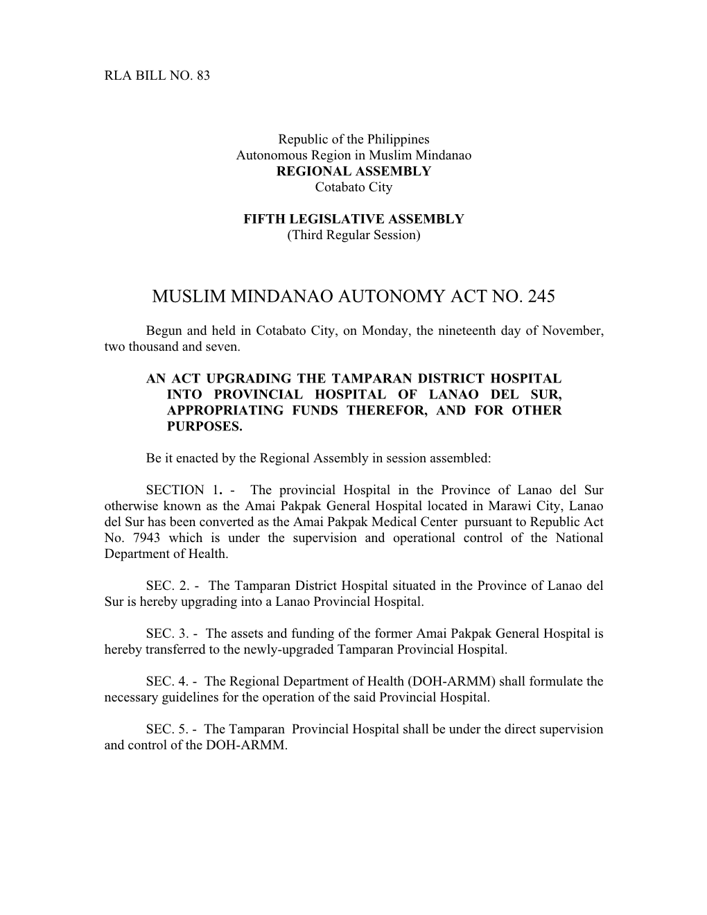 Muslim Mindanao Autonomy Act No. 245
