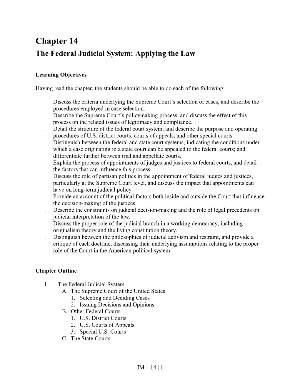 The Federal Judicial System: Applying the Law