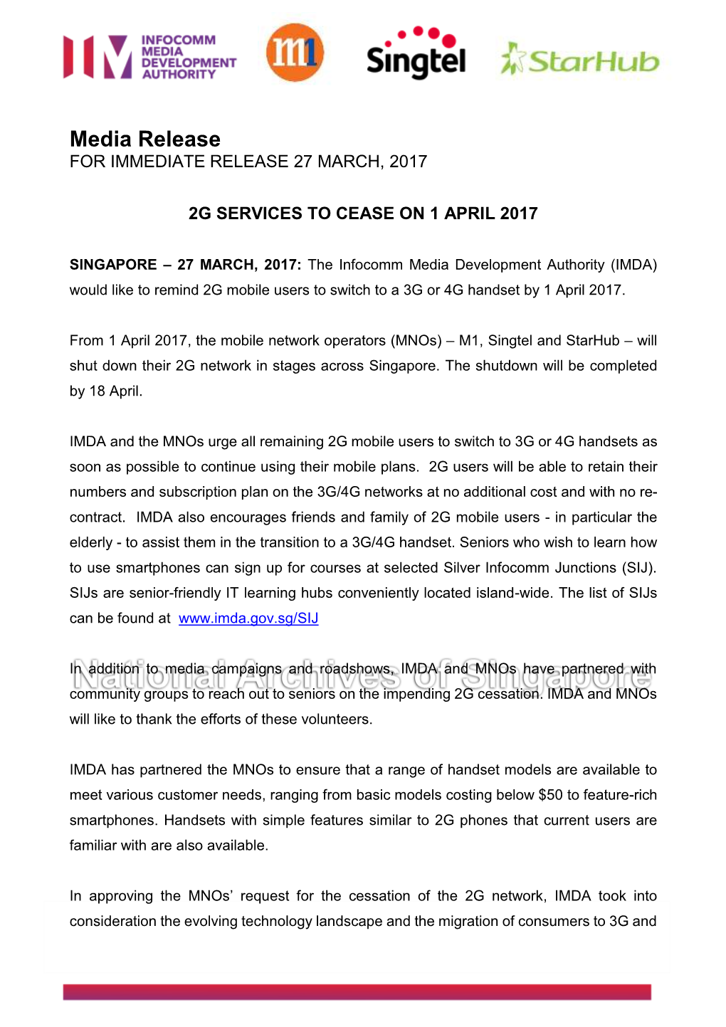 Media Release for IMMEDIATE RELEASE 27 MARCH, 2017