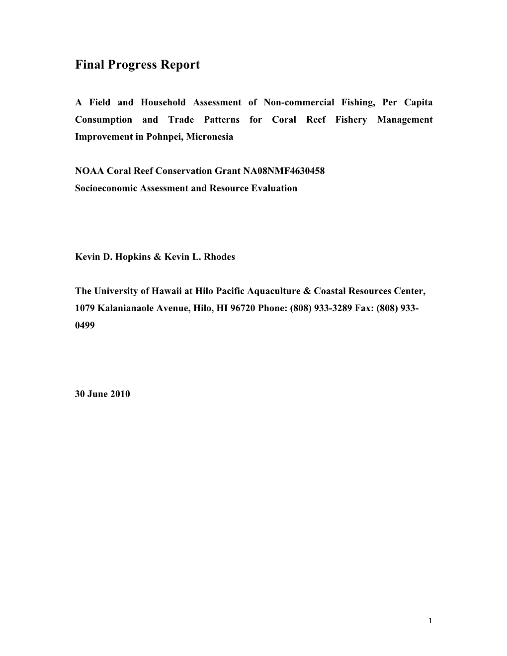 A Field and Household Assessment of Non-Commercial Fishing, Per Capita