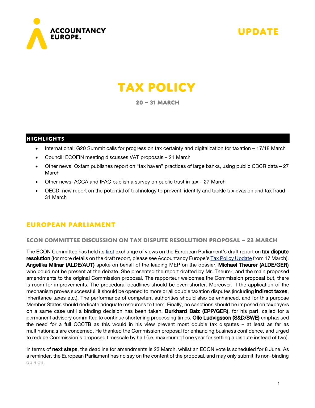 Tax Policy 20 – 31 March