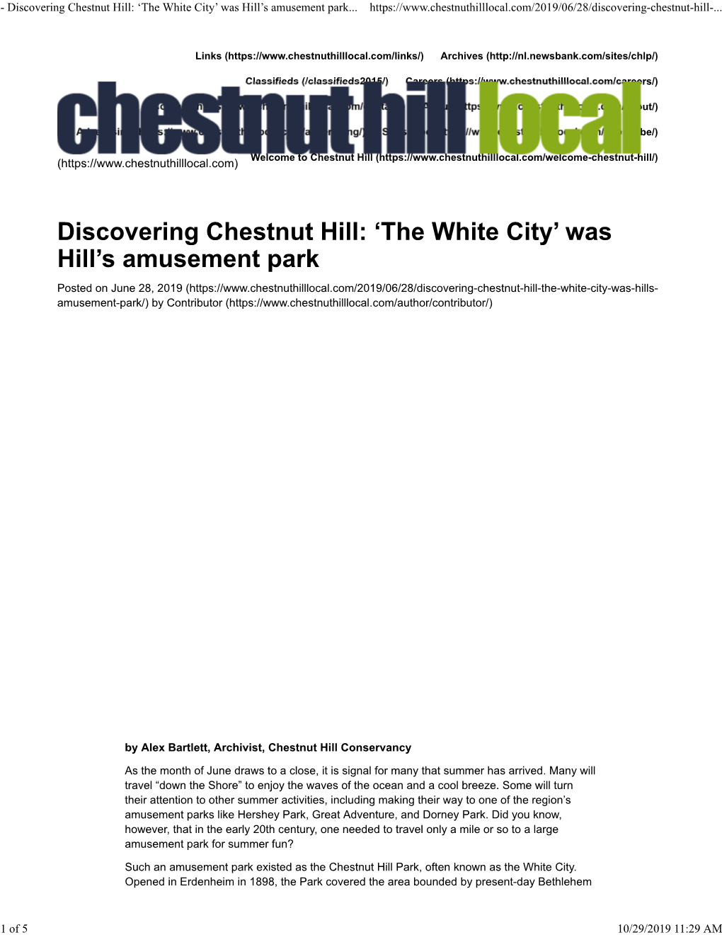 Discovering Chestnut Hill: 'The White City' Was Hill's Amusement Park