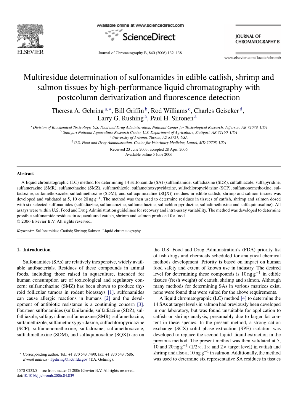 Multiresidue Determination of Sulfonamides in Edible Catfish